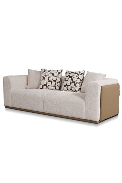 Danube Home Flynn 3 Seater Fabric Sofa - Brown, Solid Wood Frame, Stylish & Comfortable, 228x101x73cm