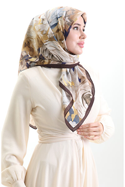 sefamerve Κασκόλ από φυσικές ίνες με σχέδιο λουλουδιών Karaca 82017-09 Brown Parliament