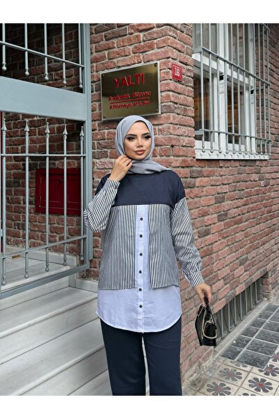 TrendParis Σετ με λεπτομερή ριγέ πουκάμισο και τοπ με τοπέτο