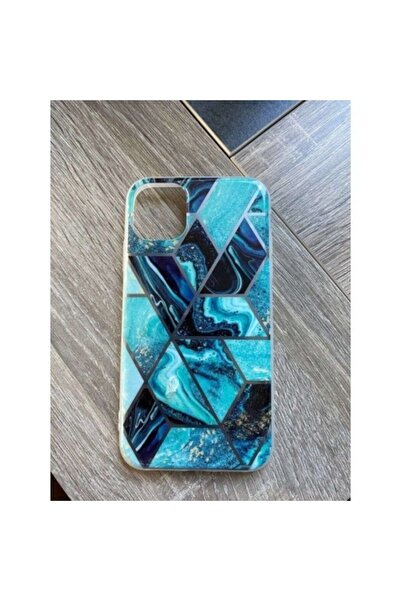 GOLD MARKET Carcasă de protecție pentru Apple iPhone 12, moale, IMD TPU, cu design geometric marmorat, albastru