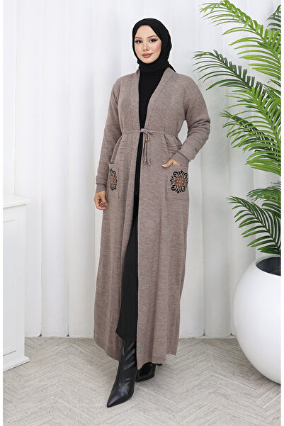 sefamerve Πλεκτό Κέντημα Μακριά Ζακέτα 0022-01 Βιζόν