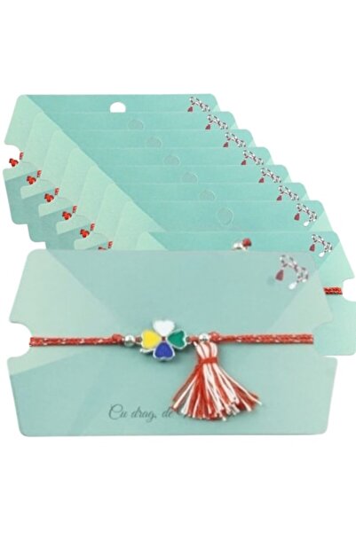 GOLD MARKET Set de 12 Brățări Mărțișor cu Ciucure, Model Trifoi Colorat, Pand...