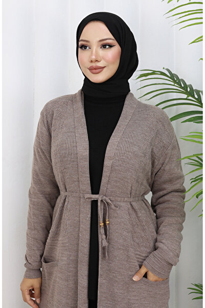 sefamerve Πλεκτό Μακρύ Ζακέτα με Τσέπες 0036-02 Βιζόν