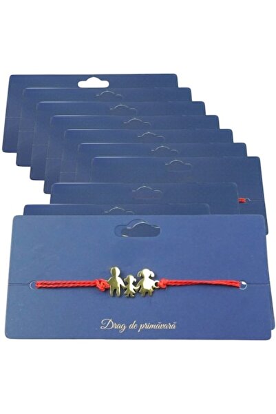 GOLD MARKET Set of 10 gold bracelet-style Mărțișor charms, stainless steel and textile, on card - Family mode
