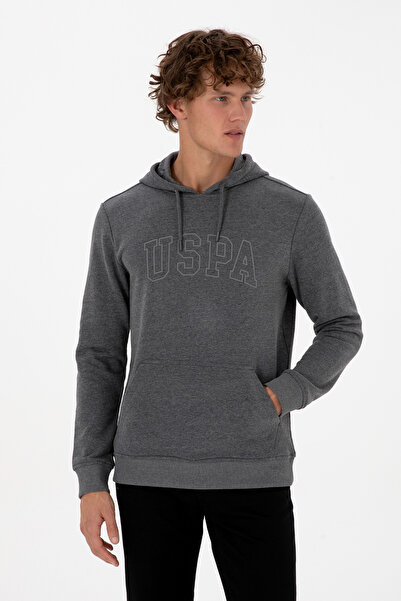 U.S. Polo Assn. Men's Regular Fit Hooded Anthracite Melange Basic Sweatshirt 50315663-Vr081