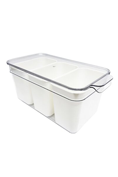 OEM Organizator frigider cu 3 compartimente și capac din plastic transparent, 32 x 14 x 15 cm, lavabil în mașina de spălat vase