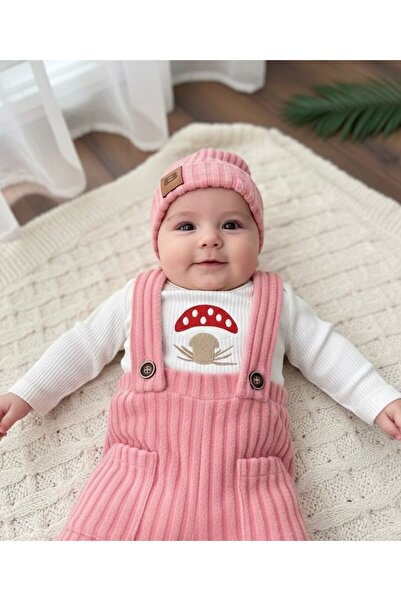 P&H BABYWEAR طقم أطفال للجنسين مكون من سالوبيت مطرز بالفطر، وبدلة بادي بأزرار...