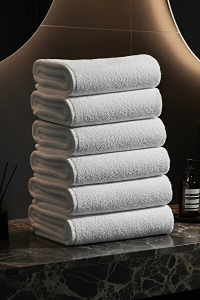My Catherine 6-Piece White 100% Cotton Hand - Face Towels - 50X90 Cm, Spa and Hotel Towels