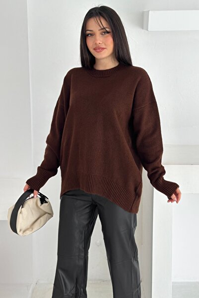 FEMELLE Women's Brown Standard Size Oversize Knitwear Sweater
