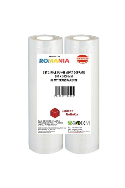 Urgent Horeca Set 2 role pungi vidat gofrate, dimensiuni 280x3000 mm, grosime 85 microni, preparare Sous Vide