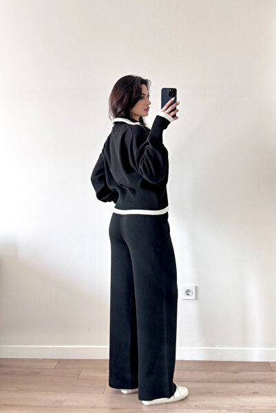 Eka Set de tricotaje negre pentru femei cu fermoar 0999-9508