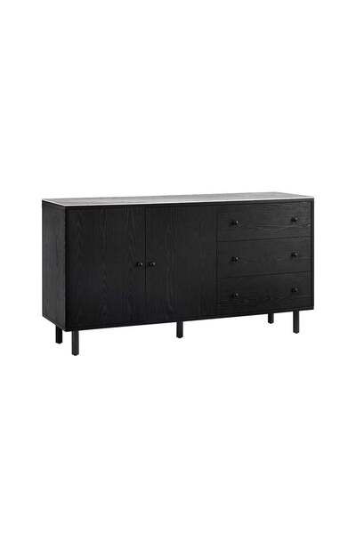 Danube Home خزانة جانبية ميدلاند رمادية/سوداء لامعة بسطح حجري - بابان و3 أدراج، 150×45×80 سم