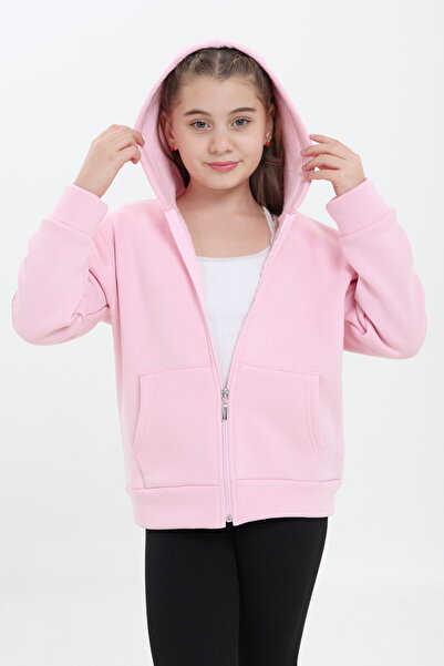 Tight Lady %100 Organik Pamuk Kız Çocuk, 3 iplik içi Polarlı,Kapüşonlu,Fermuarlı,Kanguru Cepli Sweatshirt Hırka