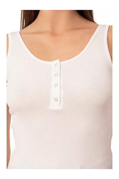 LİRONA 27063 Women's Cotton Ribbed Knit Corded Fabric Stretchy Comfortable, Front Placketed Thick Strap Knitted Tank Top Crop Outerwear