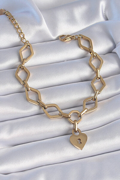 Skygo 316L الصلب سلسلة ذهبية اللون نموذج قفل القلب الشكل المرأة سوار - TJ-BB6434