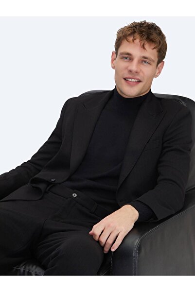 Kip Black Striped Modern Fit Knitted Suit