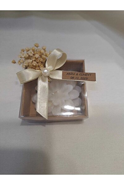 Müge Nikah Şekerleri Kutu içinde Lotus mum Nişan Söz Nikah Hediyelikleri 25 adet