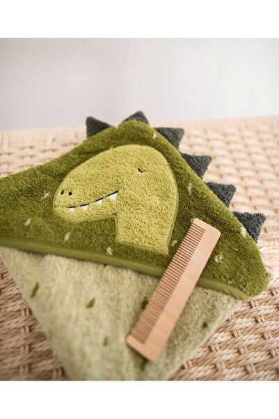 PAMUK HANIM Outlet 100% Cotton Baby Girl-Boy Bath Towel Swaddle Khaki/Dino