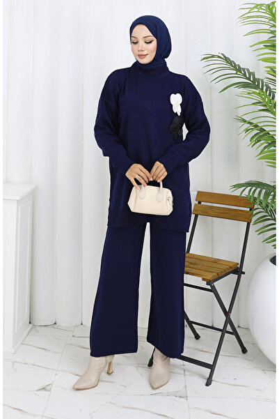 sefamerve Triko Balıkçı Yaka Tunik Pantolon İkili Takım 1015-02 Lacivert
