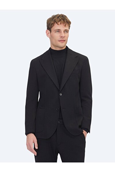 Kip Black Striped Modern Fit Knitted Suit