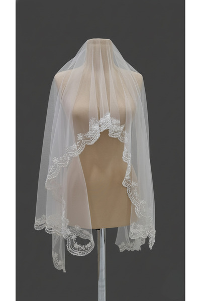 Pusula Marketim Özel Dantel İşlemeli Duvak, Düğün, Tören, Nikah, Aksesuar, Gelin Aksesuarı, 170x120 cm