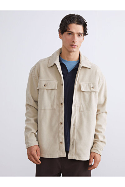 LC Waikiki Jachetă cămașă pentru bărbați din catifea cu mâneci lungi, confort...