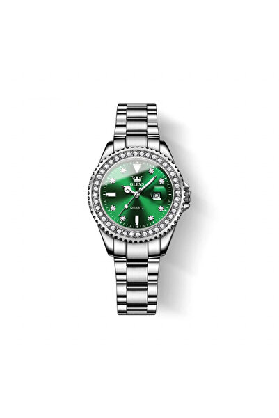 OLEVS Ceas de dama , otel inoxidabil, argintiu, cadran verde