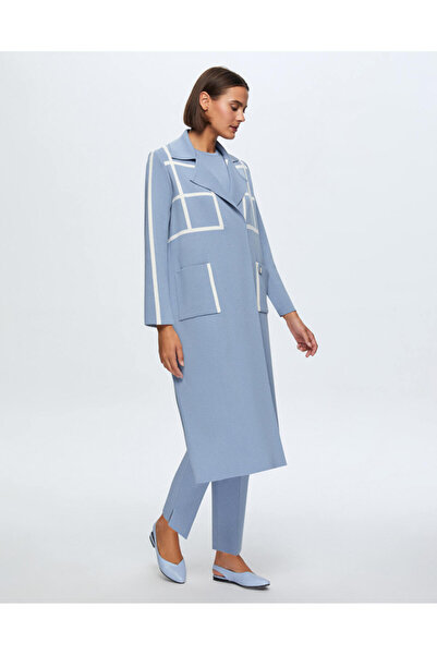 MISS DALIDA T24K-8013 Kare Desenli Uzun Hırka OVALE-BLUE