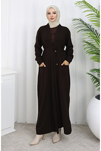 sefamerve Knitted pocket cardigan 0036-03 brown