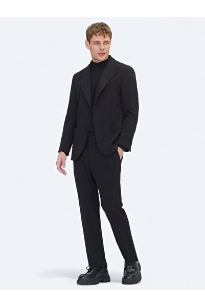 Kip Black Striped Modern Fit Knitted Suit