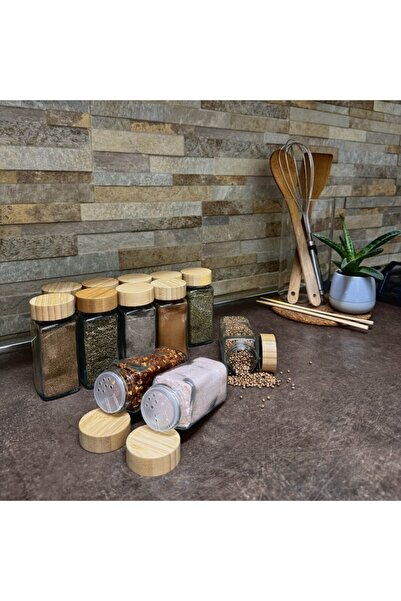 OEM Set of 12 Glass Spice Jars with Bamboo Lids, 120 ml — Includes name labels, Funnel, Marker