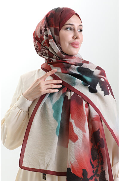 sefamerve شال من الألياف الطبيعية من كاراكا 82005-02 باللون الأسود العنابي