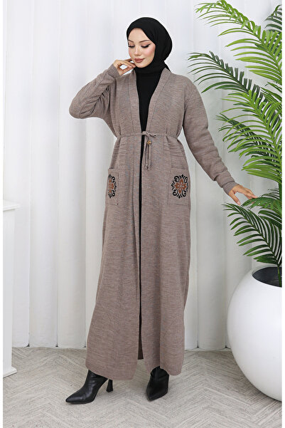 sefamerve Πλεκτό Κέντημα Μακριά Ζακέτα 0022-01 Βιζόν