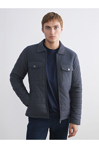 LC Waikiki Palton pentru bărbați cu guler cămașă bleumarin slim fit