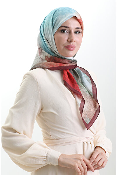 sefamerve Eșarfă din fibre naturale cu model Karaca 82018-08 Burgundy Turcoaz