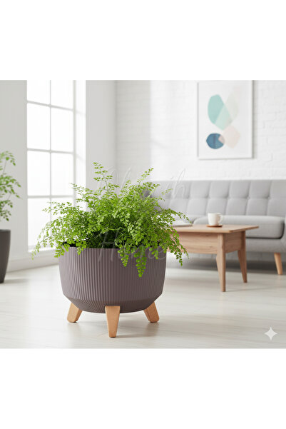 okacih Modern Stick Line Bambu Ayaklı Saksı Akıllı Altlıklı 29x22 Cm 9 Litre