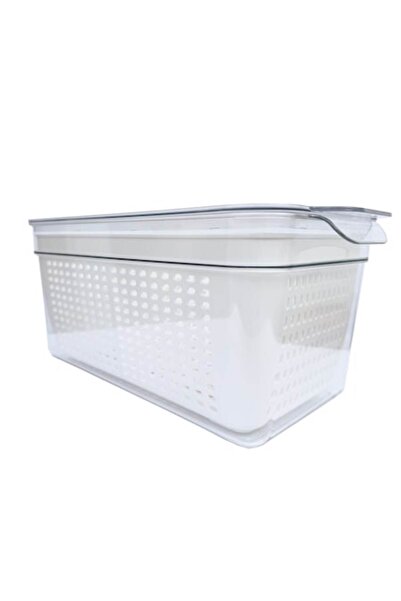 OEM Transparent Organizer for fridge with Separator and Sieve, Lid, 32 x 14 x 15 cm (Dishwasher safe)