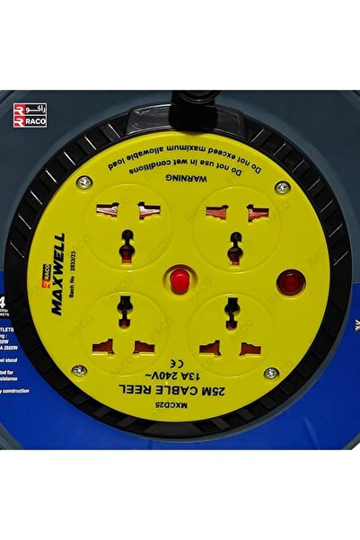 Raco كابل تمديد ماكسويل عالي التحمل 13 أمبير، 4 مقابس عالمية (25 مترًا)