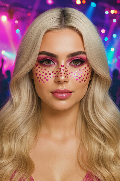 BP Tattoo Pembe Kalp Çil Makyaj Bandı Glitter Parıltılı Simli Bant Tattoo