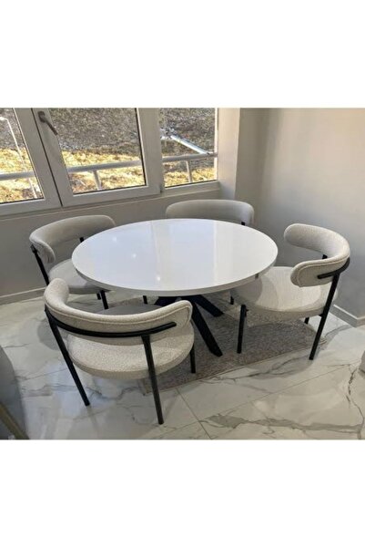 NORTE Yuvarlak Ahşap Masa Takımı Bohem 4 Kişilik Mutfak Masa Sandalye Takımı ...