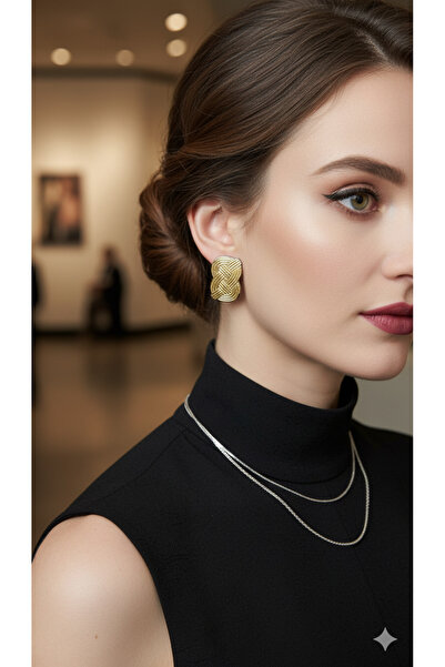 Lu Atelier أقراط أوريليه المصنوعة يدويًا من الطين البوليمري - تصميم شبكي ذهبي...