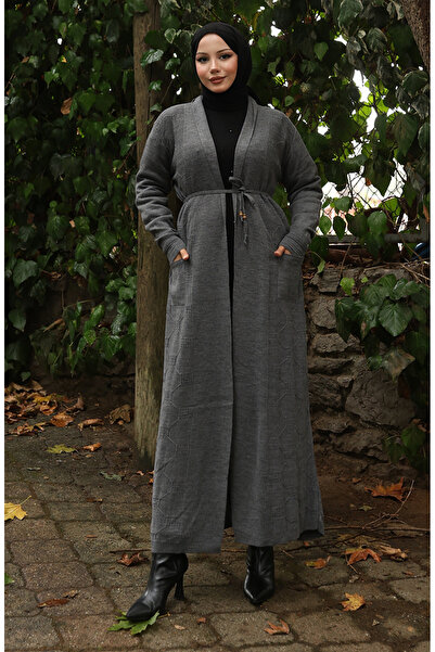 sefamerve Πλεκτό κοτλέ Μακριά Ζακέτα 0030-04 Ανθρακίτη