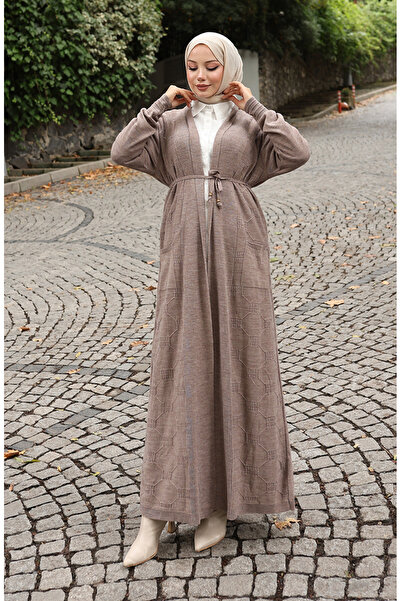 sefamerve Πλεκτά κοτλέ Μακριά Ζακέτα 0030-01 Βιζόν