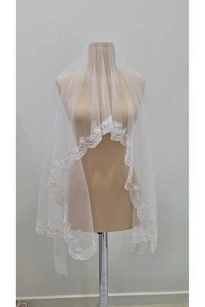 Pusula Marketim Özel Dantel İşlemeli Duvak, Düğün, Tören, Nikah, Aksesuar, Gelin Aksesuarı, 170x120 cm