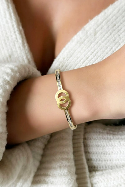 Modacaprea Çelik Mark Su Yolu Kadın Kelepçe Bileklik – 18 Cm Altın Renk Bilek...