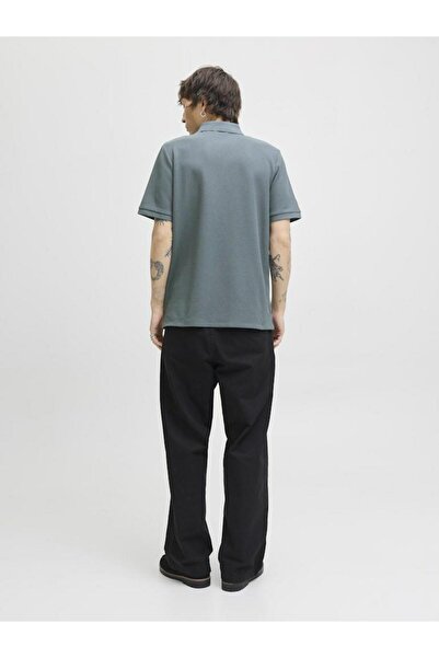 Jack & Jones Men's Green2 Jjeaustin Zip Polo Ss Noos Polo T-Shirt 12279177-Stormywea