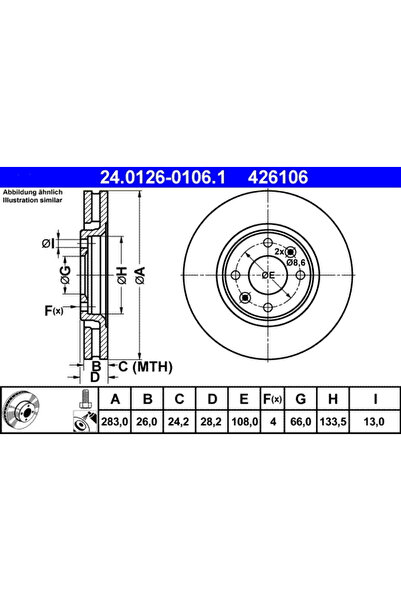 Ate Set Discuri Frana Citroen Xantia Peugeot 406 1995-2004