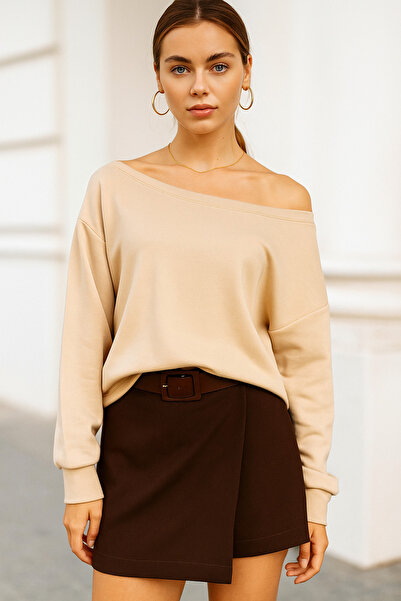 Rich Γυναικεία μπλούζα μπεζ με ανοιχτό ώμο