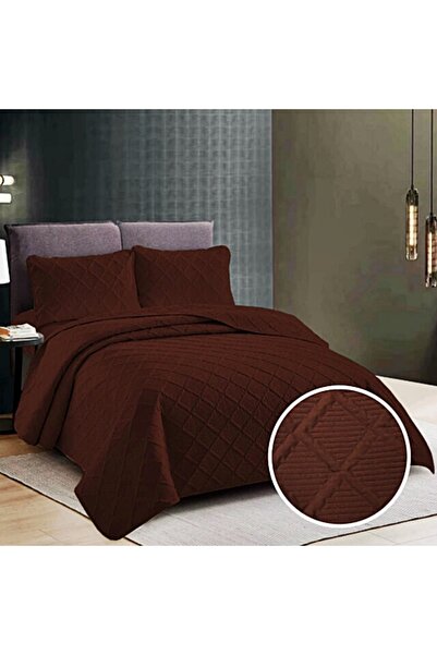 PATONE Cuvertura de pat dublu, maro, 230x250cm + 2 fete de perna, maro, 50x70cm