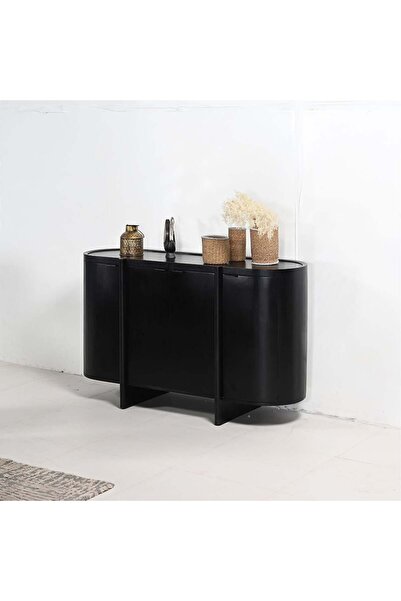 Danube Home Leeds 4 Door Buffet Cabinet - Solid Wood, Black Finish, 150x47.5x90cm, Stylish Storage Solution